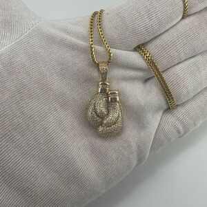 925 Sterling Silver 18K Gold Plated Boxing Gloves Pendant Iced CZ 9.1g Charm